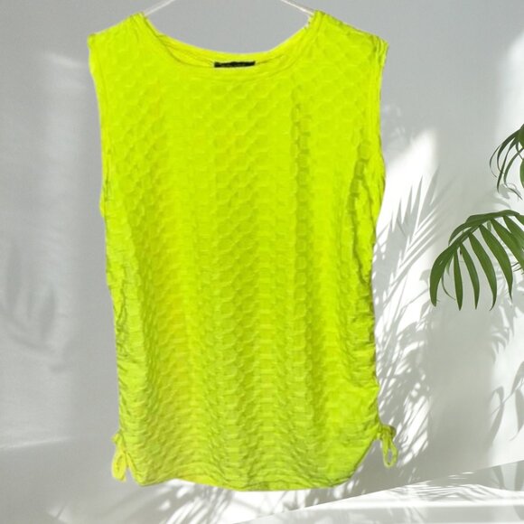 2 for $15 Rouge Collection Neon Yellow Ruched Tank Top Size 1X – NWT – Stretchy - Picture 3 of 9